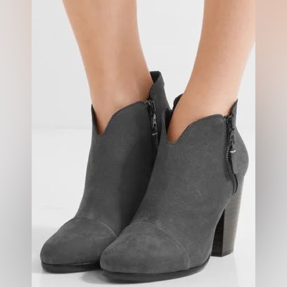 Rag & Bone Margot Ankle Booties‎ Charcoal Nubuck Block Heel EU 38.5